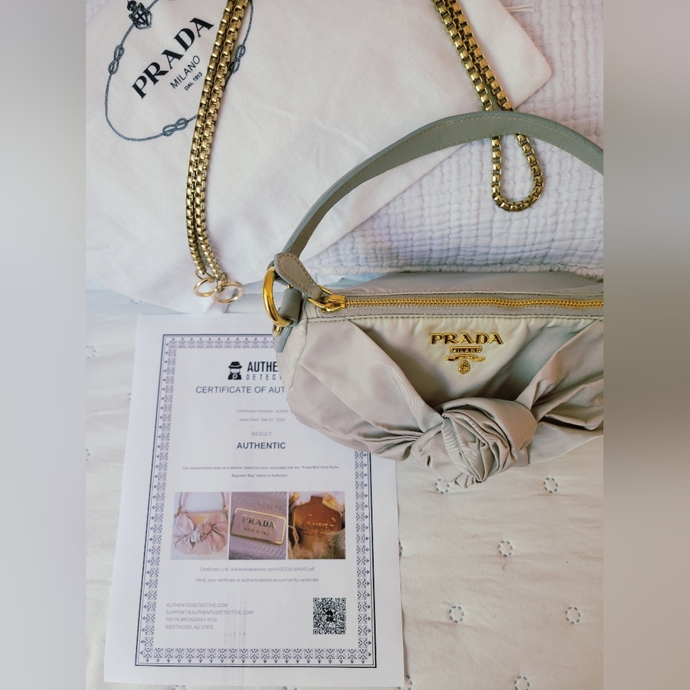 Authentic Prada Tessuto Fiocco Bow Bag - Beige Nylon Crossbody/Shoulder Bag - Picture 11 of 12